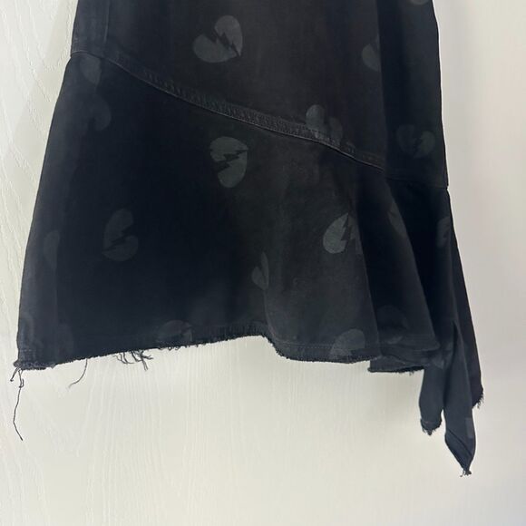 Peacebird Black Denim Skirt Asymmetrical Hem Broken Heart Print Y2K Grunge Small - Picture 3 of 8